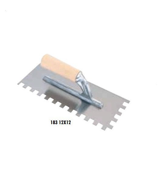 Dantyta glaistyklė, kvadratiniais dantimis su medine rankena, 12 mm, 28x12cm