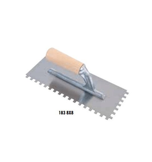 Dantyta glaistyklė, kvadratiniais dantimis su medine rankena, 8 mm, 28x12cm