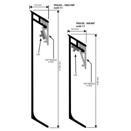 Grindjuostė, anoduoto aliuminio, h 80 mm, su viršutiniu PVC profiliu, L 2,0 m