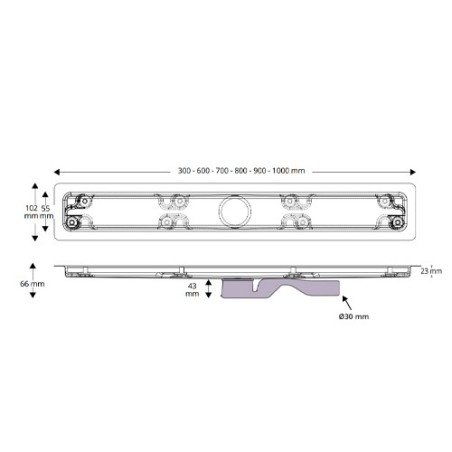 PROSHOWER PRO išilginis dušo trapas, vientisai, be virinimo, siūlių presuotas nerūdijantis plienas, 60 cm., 1 kompl.