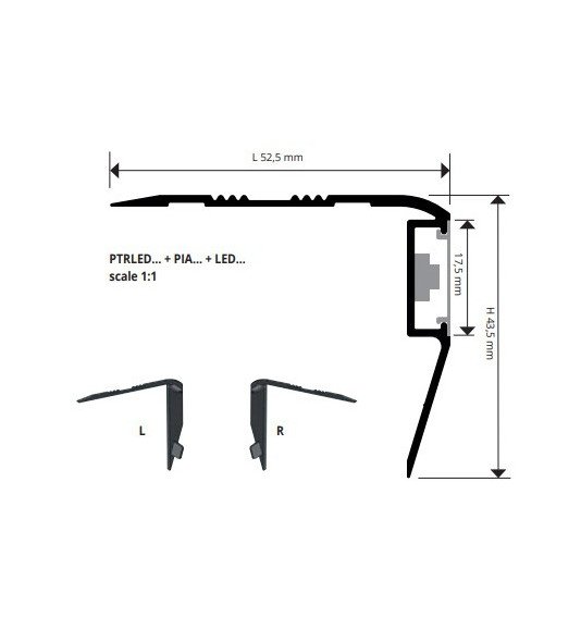 Profilis, aliuminis anoduotas sidabrinis su LED, h 43,5 mm, L 2,7 m