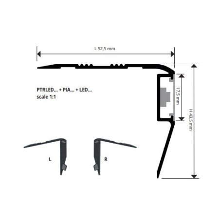 Profilis, aliuminis anoduotas sidabrinis su LED, h 43,5 mm, L 2,7 m