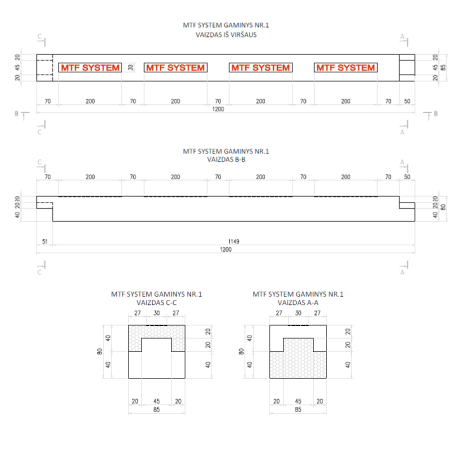 Šoninis elementas - MTF A 85x80 mm, ilgis 1200 mm, 1 vnt. | hidro-sistemos | NMF Home