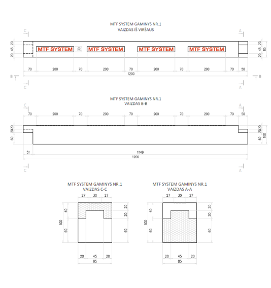 Šoninis elementas - MTF B 85x100 mm, ilgis 1200 mm, 1 vnt.