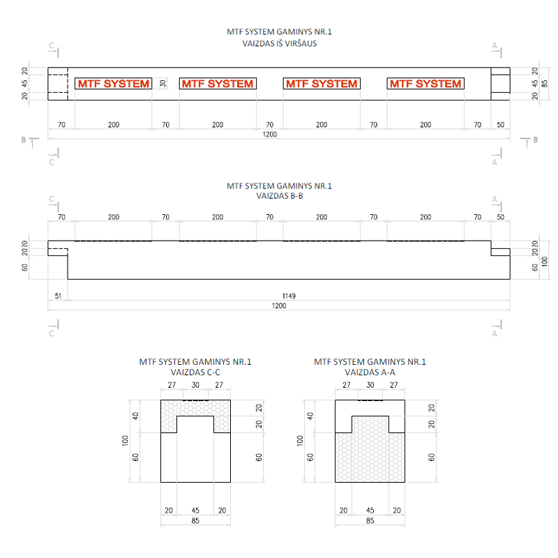 Šoninis elementas - MTF B 85x100 mm, ilgis 1200 mm, 1 vnt.