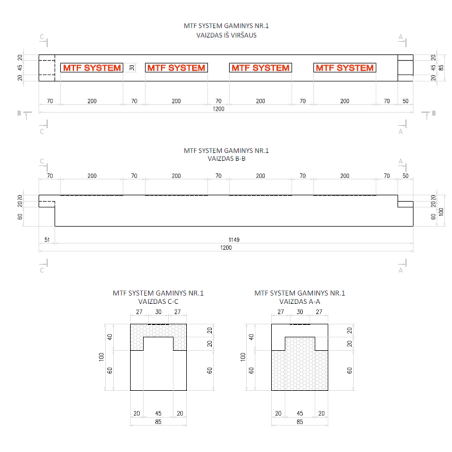 Šoninis elementas - MTF B 85x100 mm, ilgis 1200 mm, 1 vnt. | hidro-sistemos | NMF Home