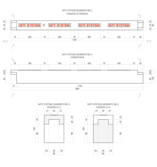 Šoninis elementas - MTF C 85x120 mm, ilgis 1200 mm, 1 vnt.