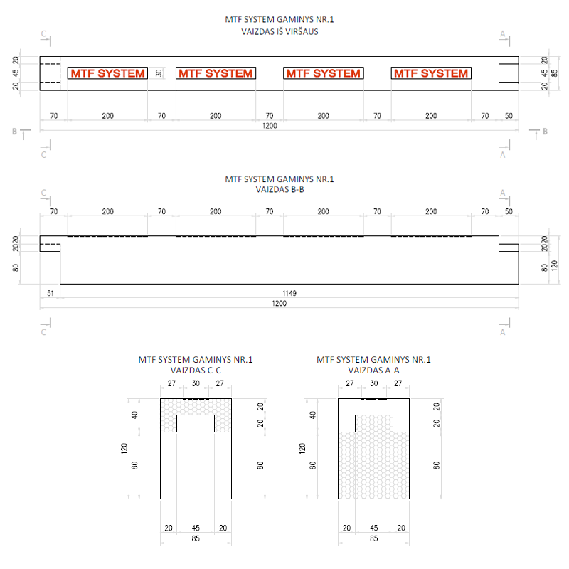 Šoninis elementas - MTF C 85x120 mm, ilgis 1200 mm, 1 vnt.