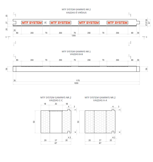 Lango elementas - MTF W B 67x50 mm, ilgis 1200 mm, 1 vnt.