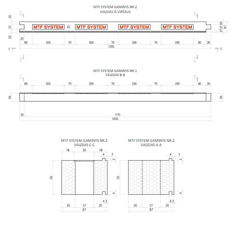 Lango elementas - MTF W B 67x50 mm, ilgis 1200 mm, 1 vnt.