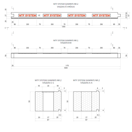 Lango elementas - MTF W B 67x50 mm, ilgis 1200 mm, 1 vnt. | hidro-sistemos | NMF Home