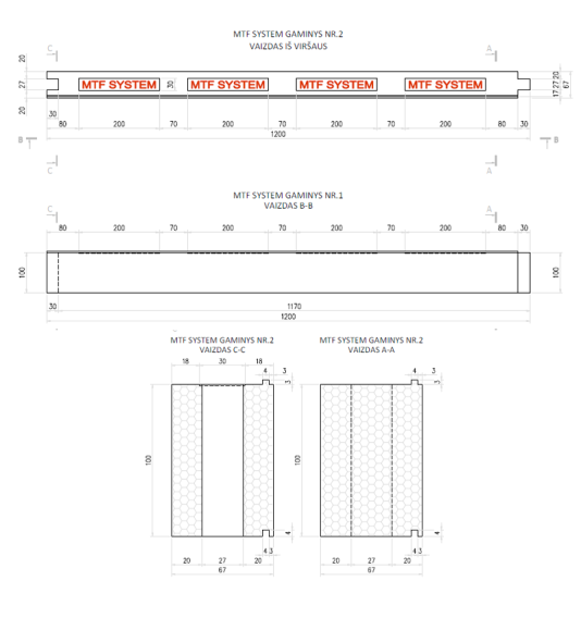 Lango elementas - MTF W C 67x100 mm, ilgis 1200 mm, 1 vnt.