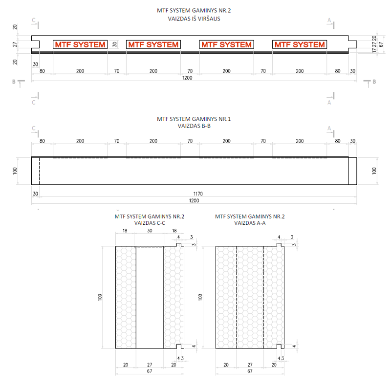 Lango elementas - MTF W C 67x100 mm, ilgis 1200 mm, 1 vnt.