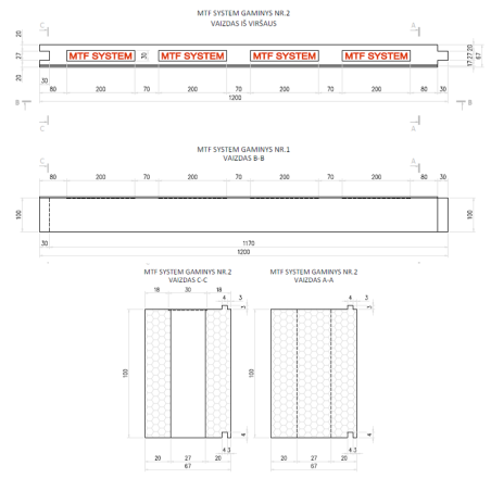 Lango elementas - MTF W C 67x100 mm, ilgis 1200 mm, 1 vnt. | hidro-sistemos | NMF Home