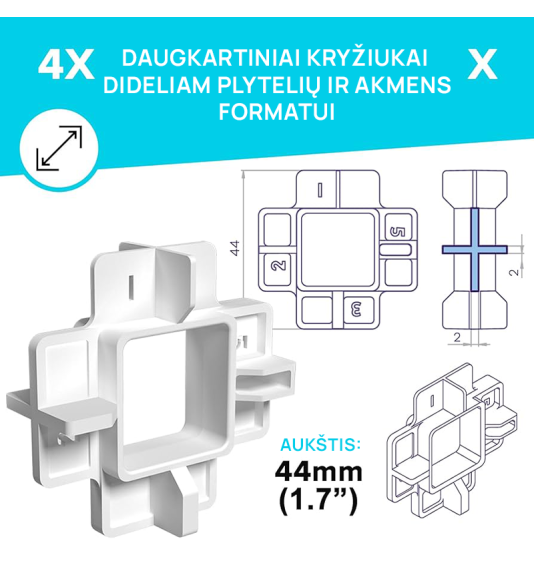 Kryžiukai plytelių tarpams, daugkartiniai, 1; 2; 3; 5 mm (40 vnt.)