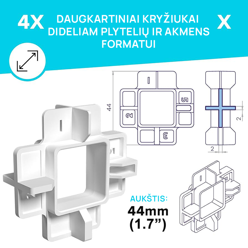 Kryžiukai plytelių tarpams, daugkartiniai, 1; 2; 3; 5 mm (40 vnt.) Kryžiukai plytelių tarpams, daugkartiniai, 1; 2; 3; 5 mm (40 vnt.)