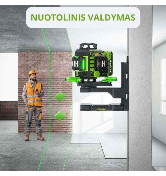 Huepar W04CG 4D lazerinis nivelyras su rotaciniu pagrindu ir akumuliatorium