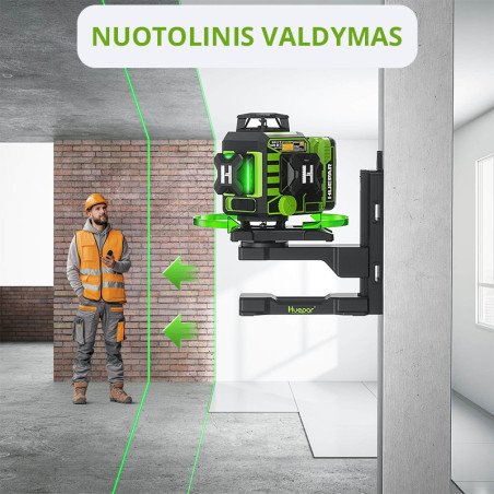 Huepar W04CG 4D lazerinis nivelyras su rotaciniu pagrindu ir akumuliatorium