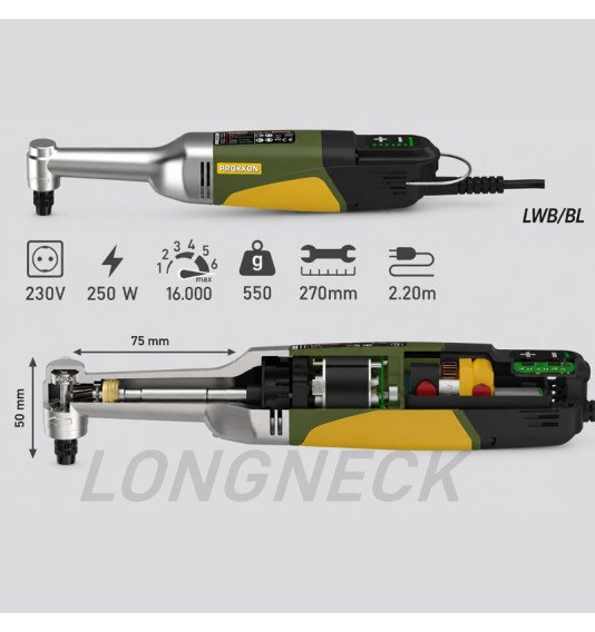 Kampinis gręžtuvas, bešepetėlinis, PROXXON LWB/BL 250 W